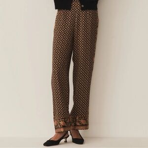 Doen Carlotta Silk Straight Leg Baggy Pants Trousers Beauvoir Paisley Scarf